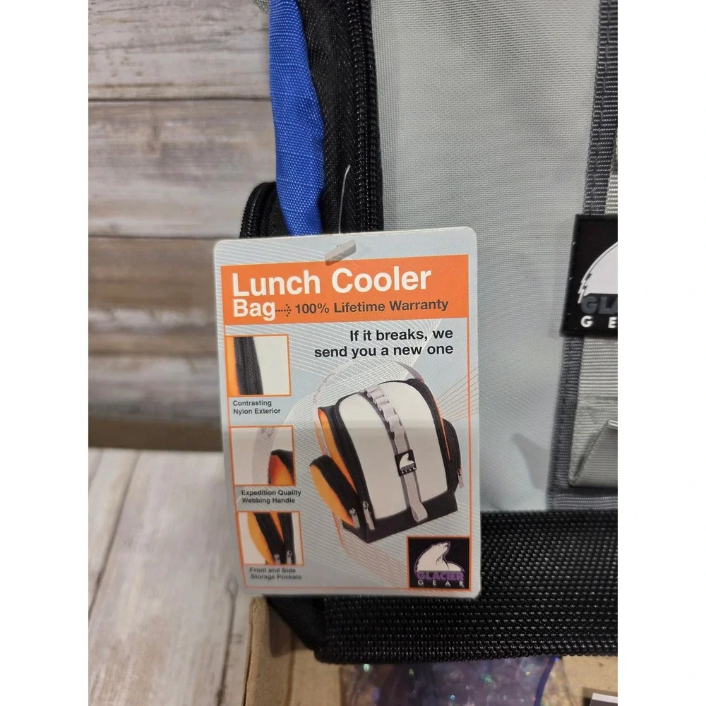 Glacier Gear Lunch Cooler Bag Blue Grey Black Insulated with Glacier Ice Pack
